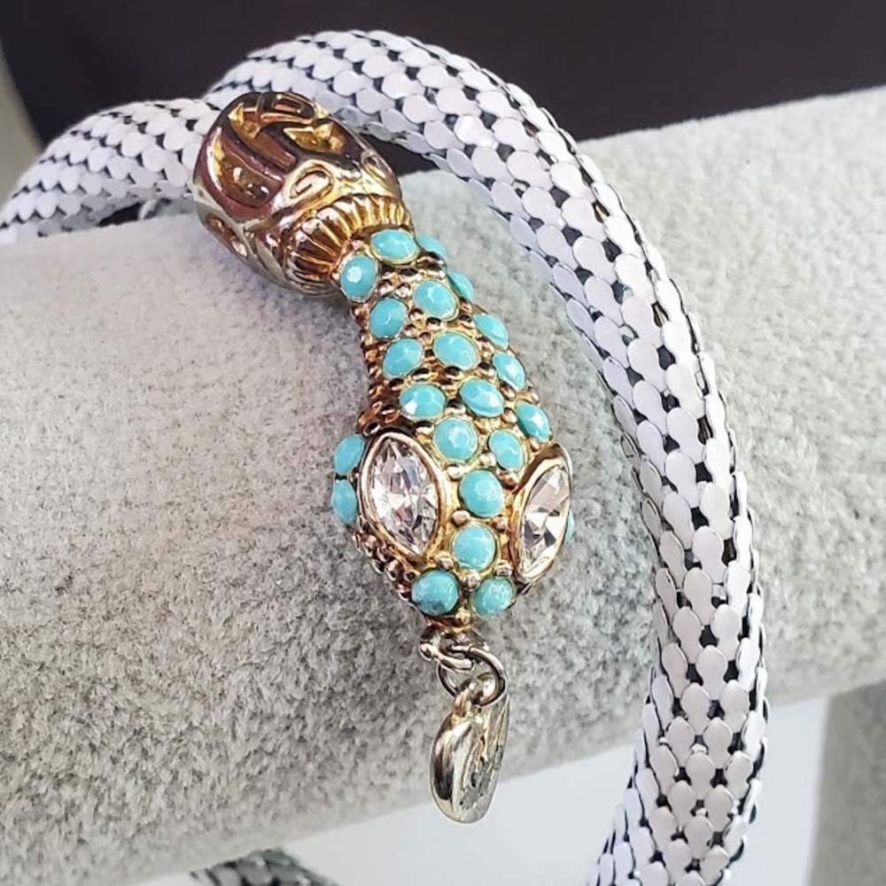 Betsey Johnson Snake Wrap Bracelet White Mesh Turquoise Beads Whimisigoth READ